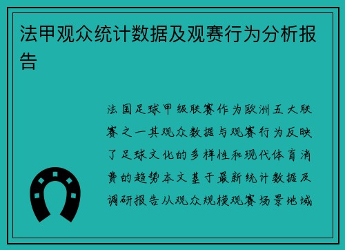法甲观众统计数据及观赛行为分析报告